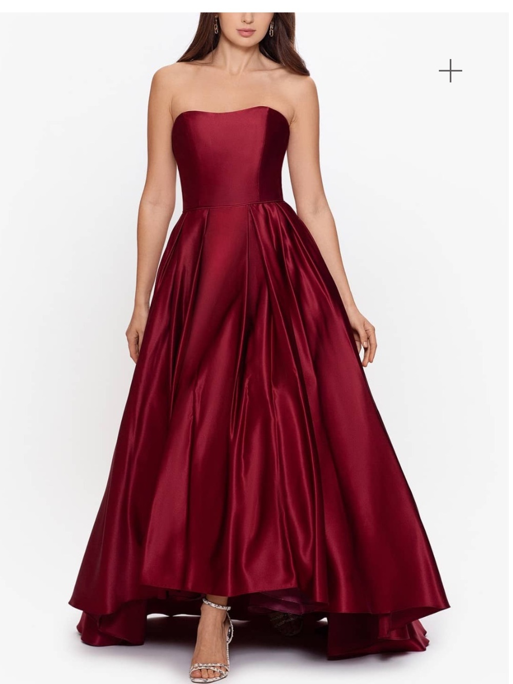 Betsy & Adam Strapless Burgundy Satin Ball Gown